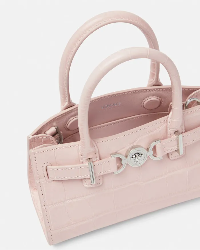 Versace Mini Bags and Clutches Women CrocEffect Medusa 03995 Mini Tote Bag Light Pink