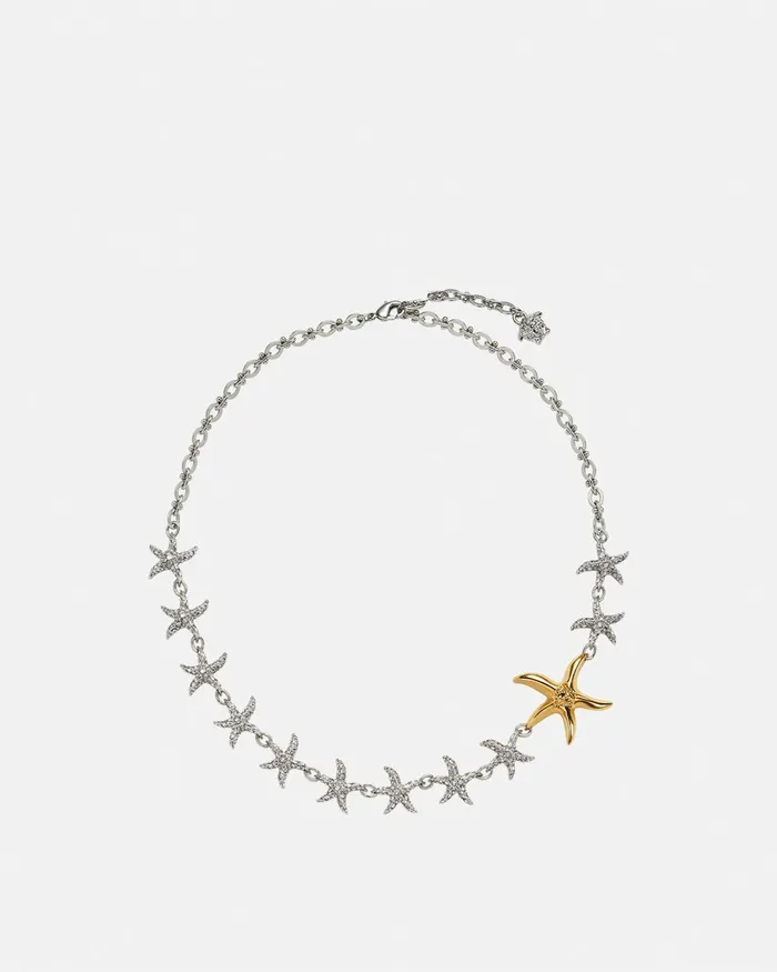 Versace Necklaces Women Crystal Barocco Sea Necklace Silvergold