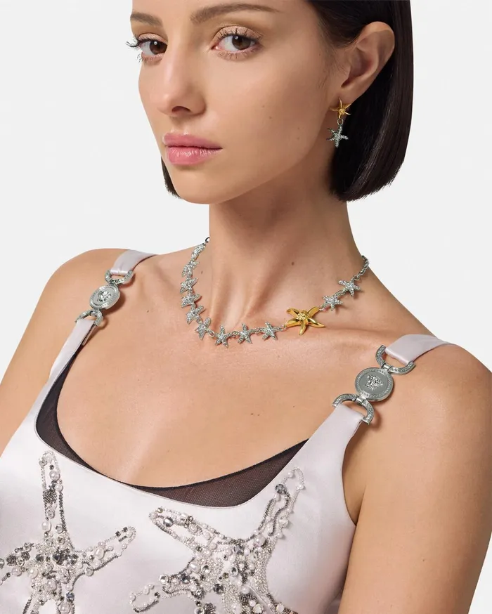 Versace Necklaces Women Crystal Barocco Sea Necklace Silvergold