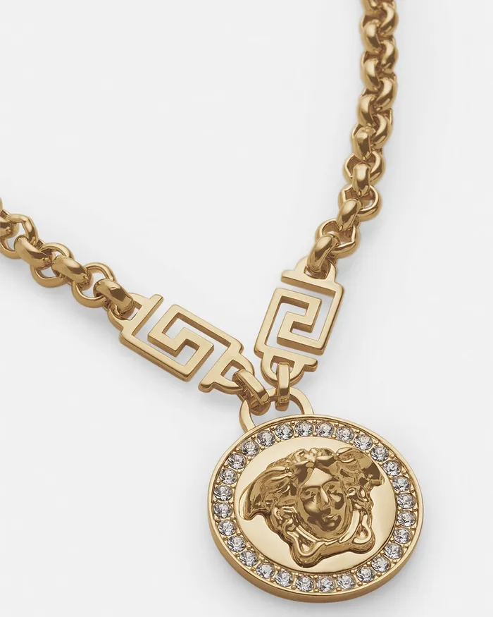 Versace Necklaces WomenMen Crystal La Medusa Greca Necklace Gold