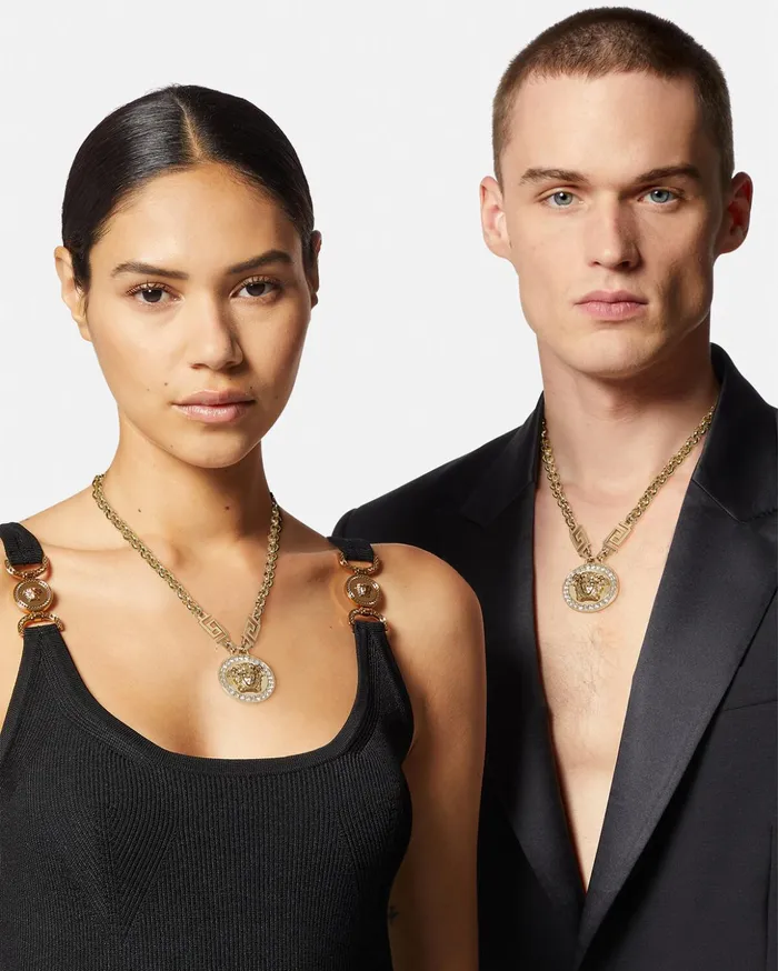 Versace Necklaces WomenMen Crystal La Medusa Greca Necklace Gold