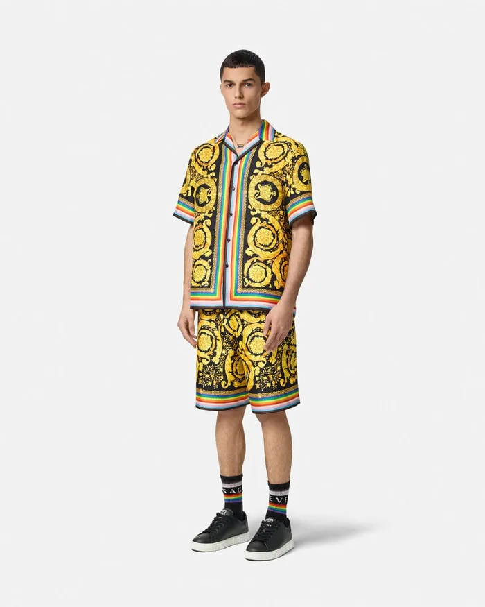 Versace Pants and Shorts Men Pride Barocco Silk Shorts Blackprint