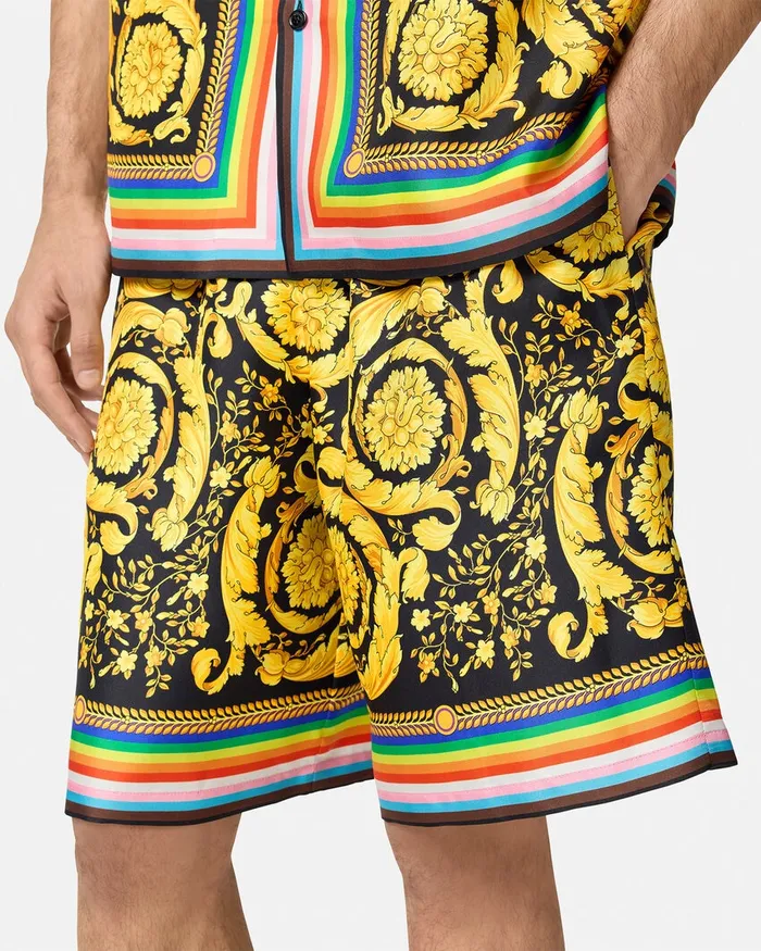 Versace Pants and Shorts Men Pride Barocco Silk Shorts Blackprint