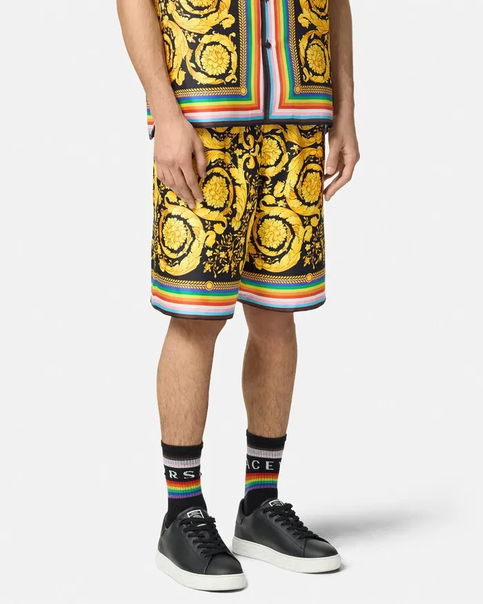 Versace Pants and Shorts Men Pride Barocco Silk Shorts Blackprint