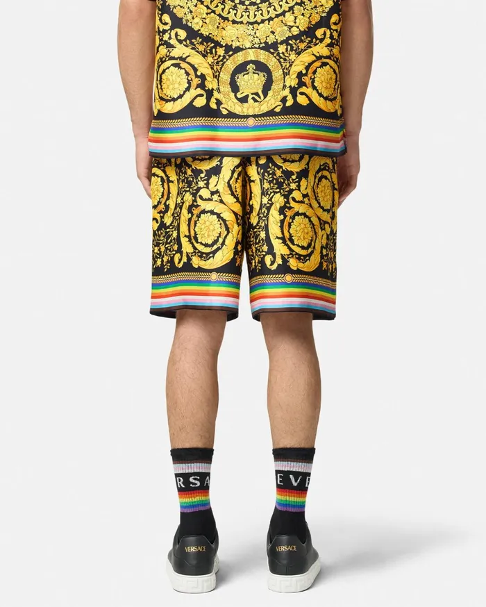 Versace Pants and Shorts Men Pride Barocco Silk Shorts Blackprint