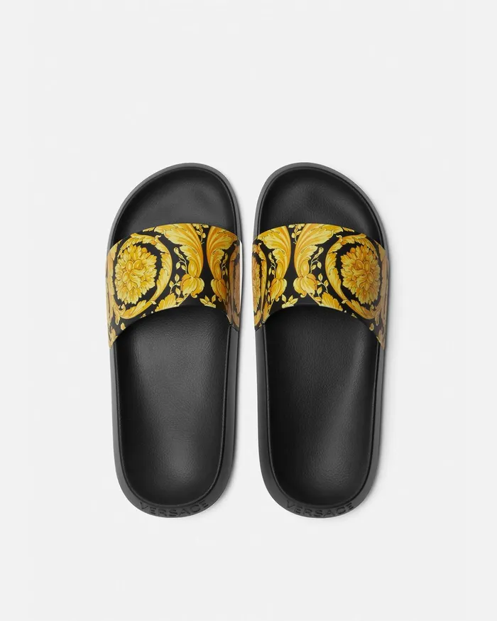 Versace Sandals and Slides Men Barocco Sliders Blackprint