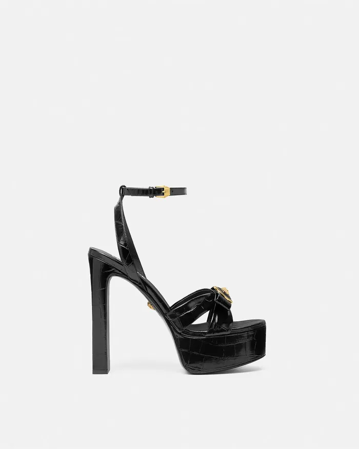 Versace Sandals Women CrocEffect Gianni Ribbon Sandals 140 Mm Blackgold
