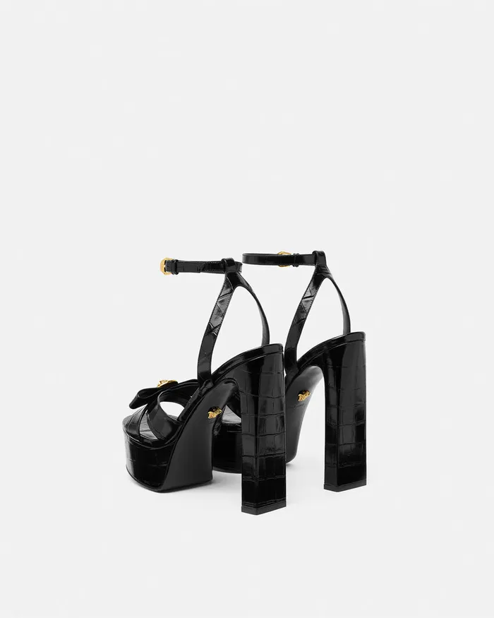 Versace Sandals Women CrocEffect Gianni Ribbon Sandals 140 Mm Blackgold