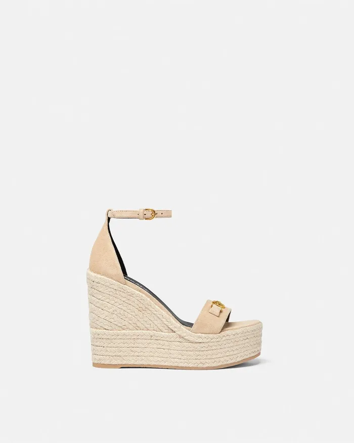 Versace Sandals Women Medusa 03995 Suede Wedge Sandals 120 Mm Beige