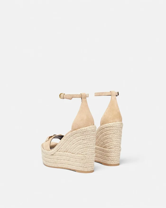 Versace Sandals Women Medusa 03995 Suede Wedge Sandals 120 Mm Beige