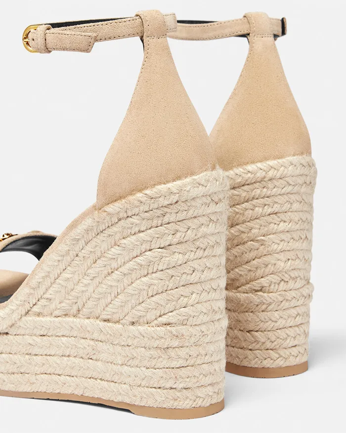 Versace Sandals Women Medusa 03995 Suede Wedge Sandals 120 Mm Beige
