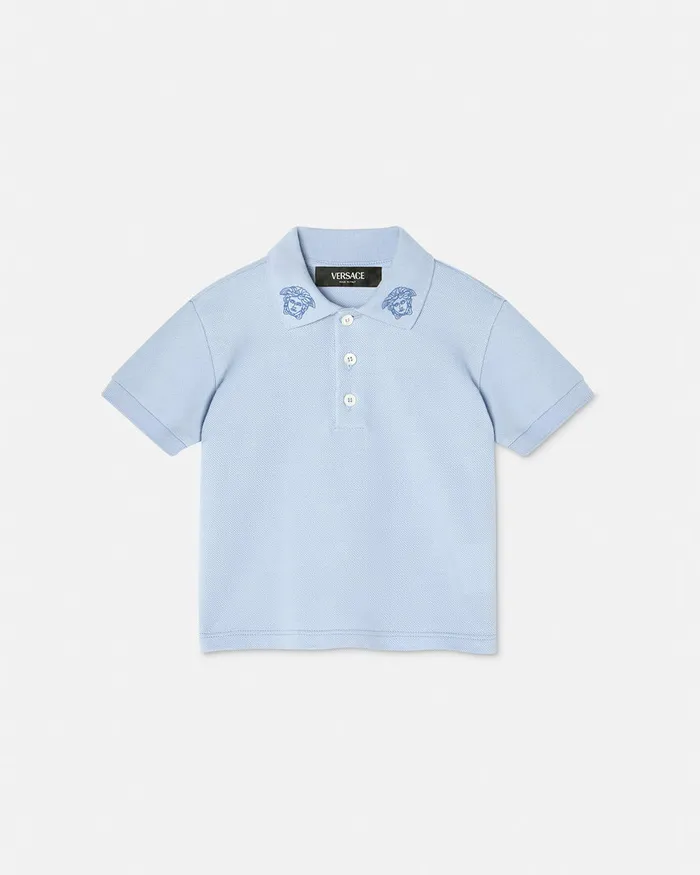 Versace Shirts and Tshirts Kids Embroidered Medusa Baby Polo Shirt Light Blue