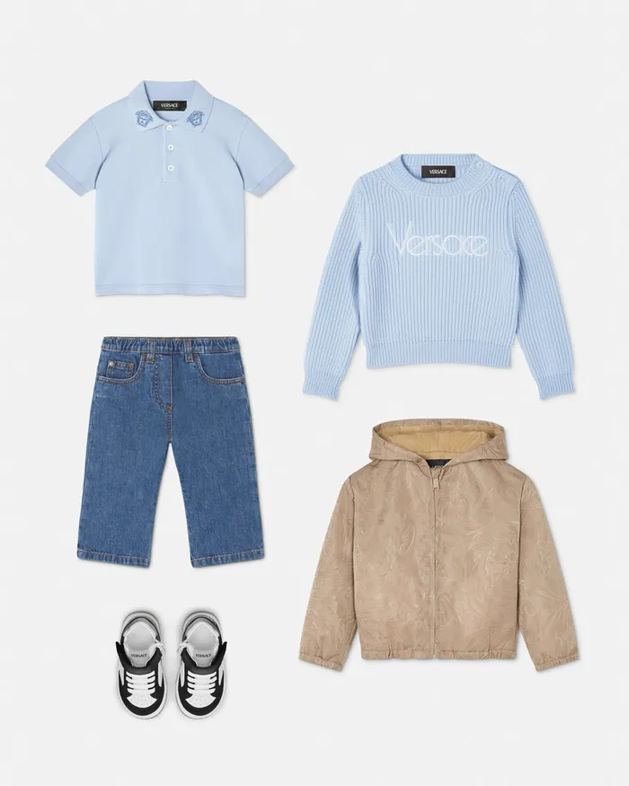 Versace Shirts and Tshirts Kids Embroidered Medusa Baby Polo Shirt Light Blue