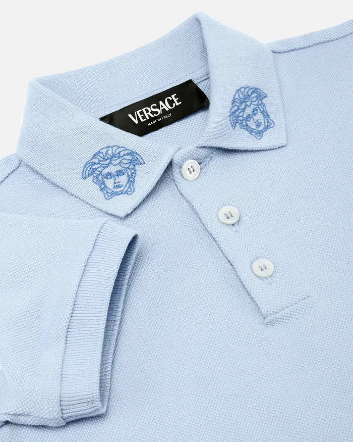 Versace Shirts and Tshirts Kids Embroidered Medusa Baby Polo Shirt Light Blue