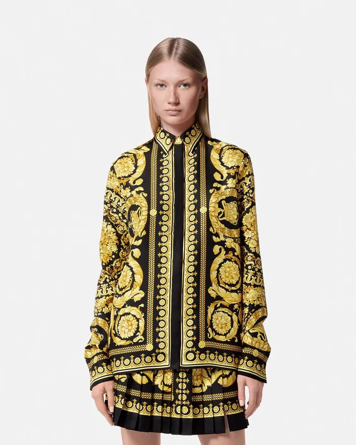 Versace Shirts and Tops Women Barocco Silk Shirt Blackprint