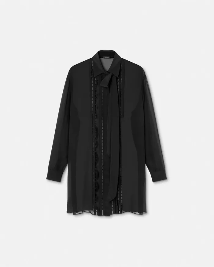 Versace Shirts and Tops Women Silk Georgette Lavallire Long Shirt Black