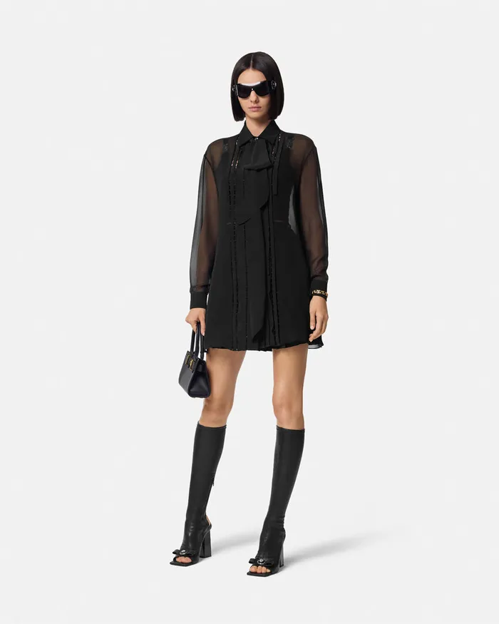 Versace Shirts and Tops Women Silk Georgette Lavallire Long Shirt Black