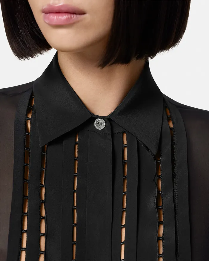Versace Shirts and Tops Women Silk Georgette Lavallire Long Shirt Black