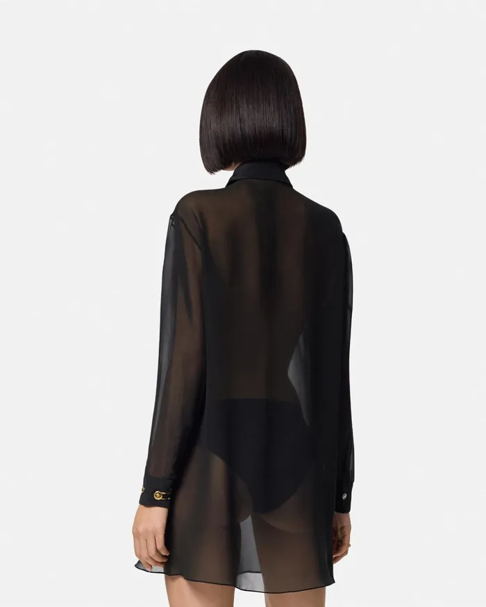 Versace Shirts and Tops Women Silk Georgette Lavallire Long Shirt Black