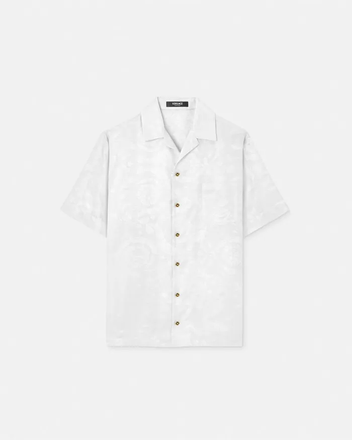 Versace Shirts Men Barocco Jacquard SilkBlend Shirt White