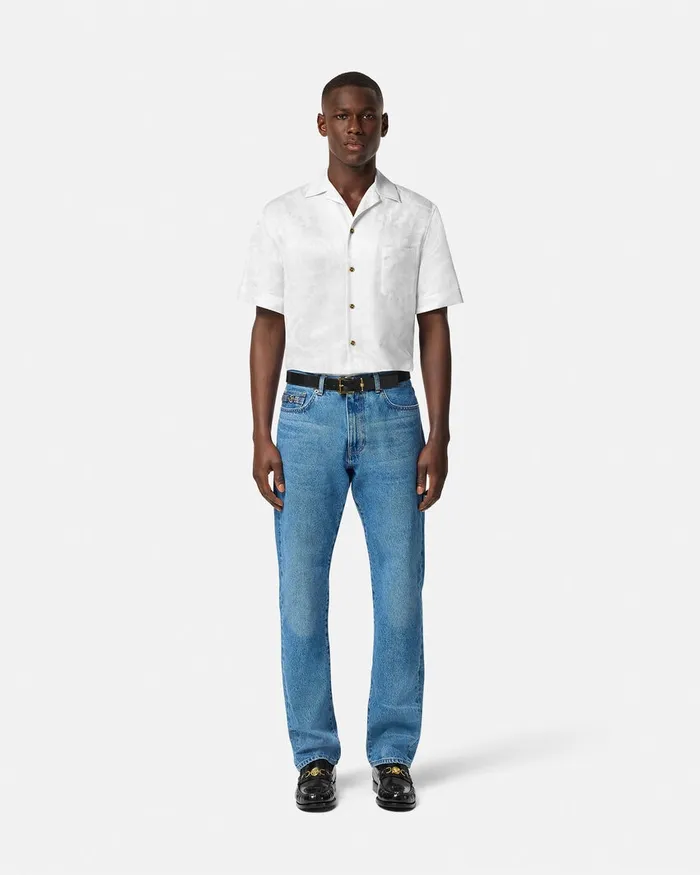 Versace Shirts Men Barocco Jacquard SilkBlend Shirt White