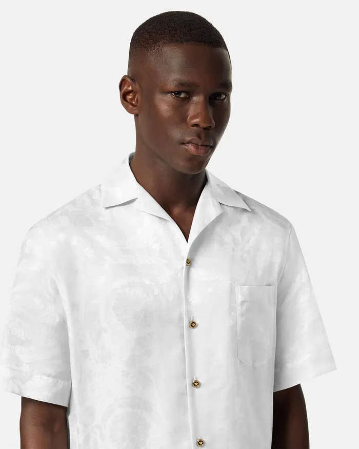 Versace Shirts Men Barocco Jacquard SilkBlend Shirt White