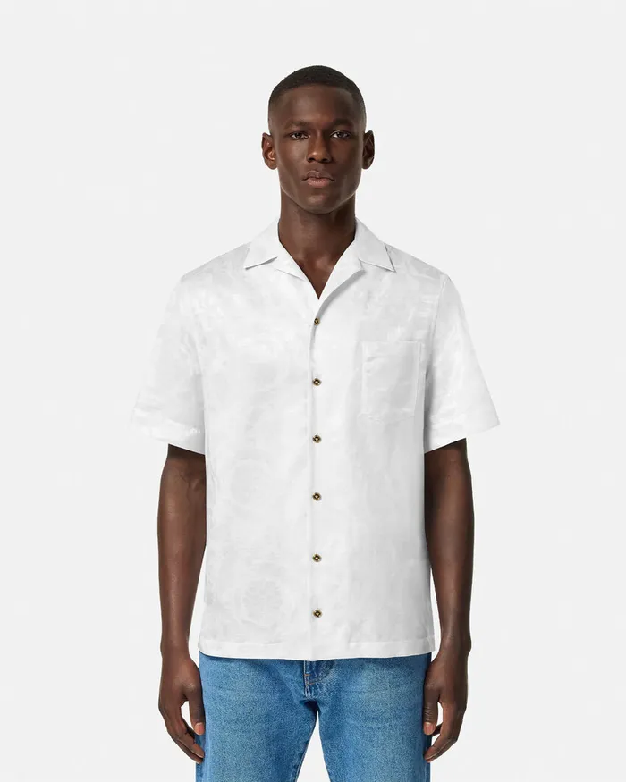 Versace Shirts Men Barocco Jacquard SilkBlend Shirt White
