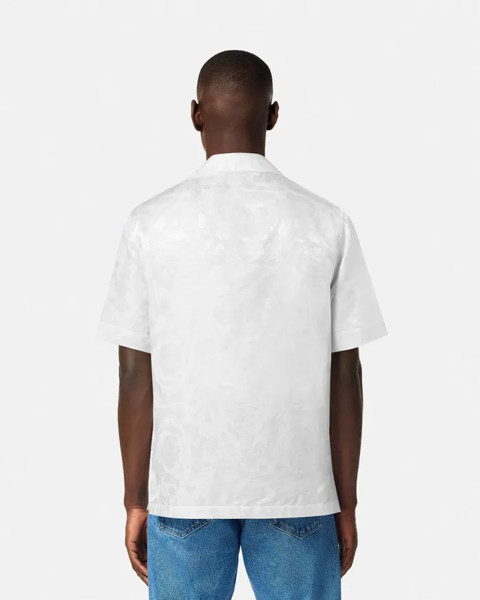 Versace Shirts Men Barocco Jacquard SilkBlend Shirt White
