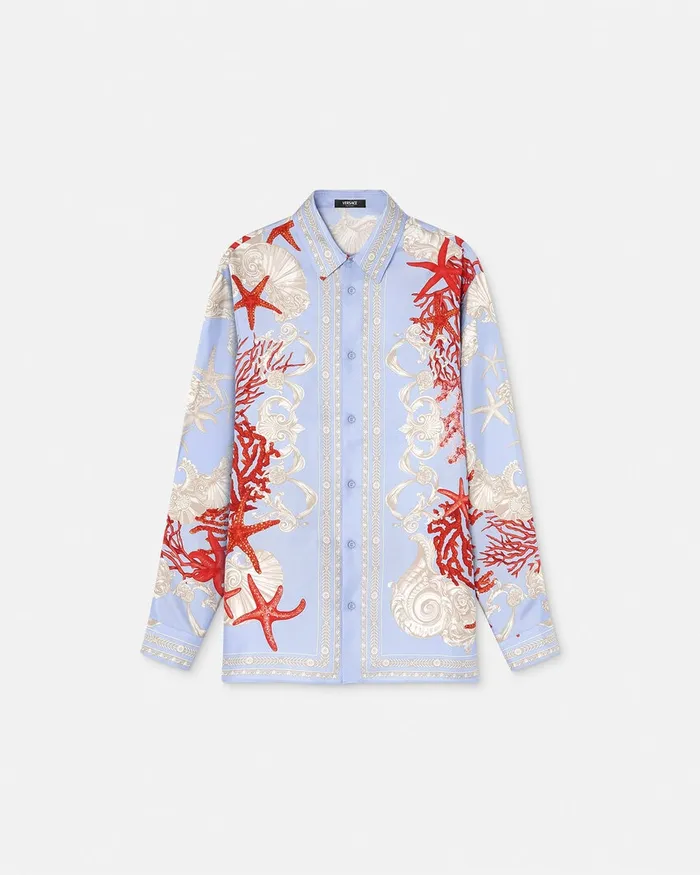 Versace Shirts Men Barocco Sea Silk Shirt Blueprint