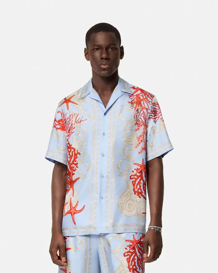 Versace Shirts Men Barocco Sea Silk Shirt Blueprint
