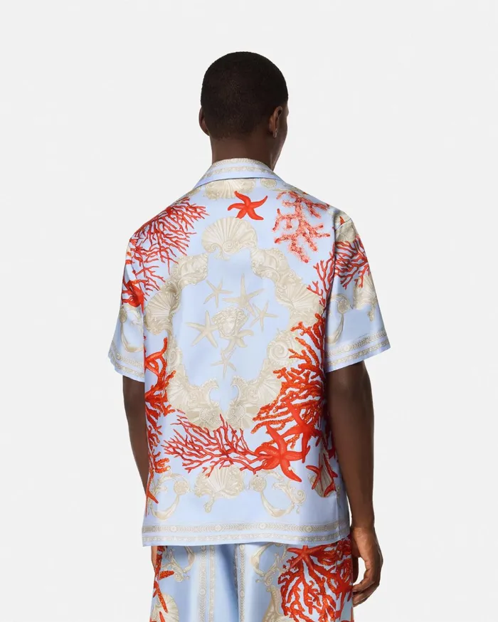 Versace Shirts Men Barocco Sea Silk Shirt Blueprint