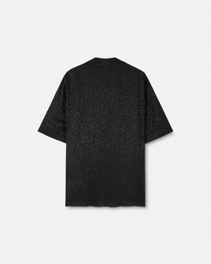Versace Shirts Men Leopard Jacquard Satin Shirt Black