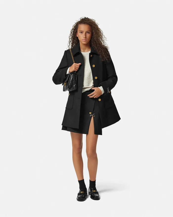 Versace Skirts Women Safety Pin ALine Wool Mini Skirt Black