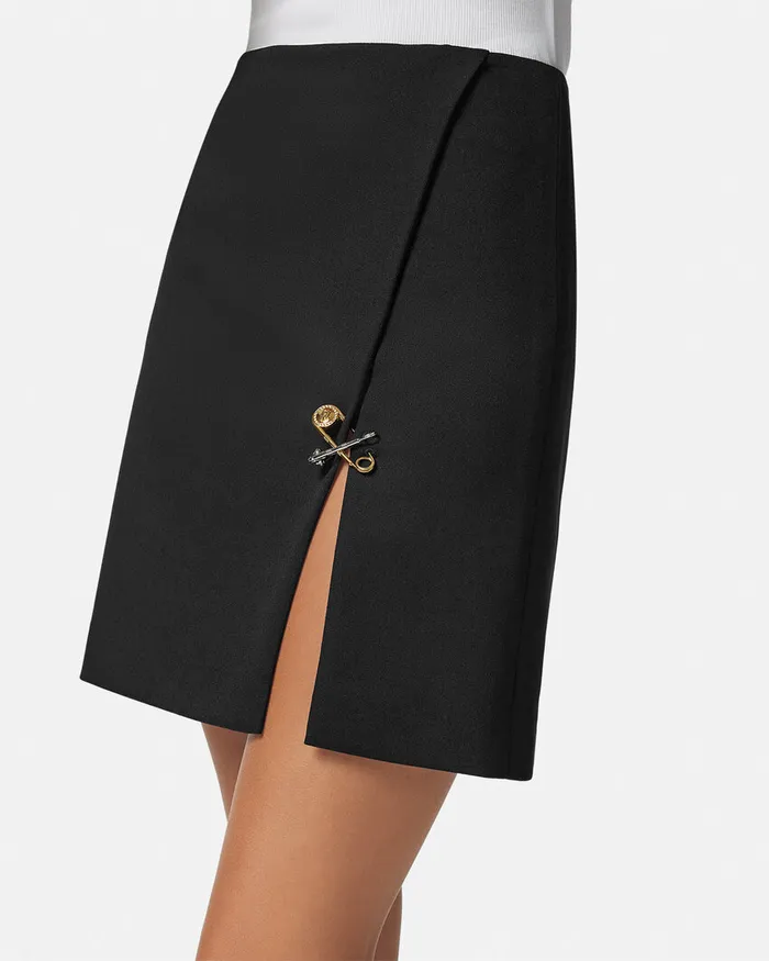 Versace Skirts Women Safety Pin ALine Wool Mini Skirt Black