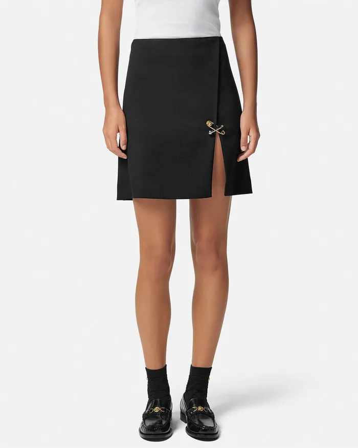 Versace Skirts Women Safety Pin ALine Wool Mini Skirt Black