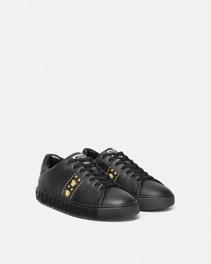 Versace Sneakers Men Studded Greca Sneakers Blackgold