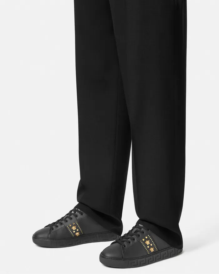 Versace Sneakers Men Studded Greca Sneakers Blackgold