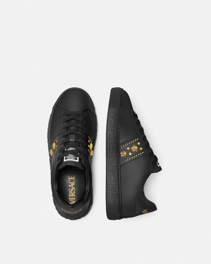 Versace Sneakers Men Studded Greca Sneakers Blackgold