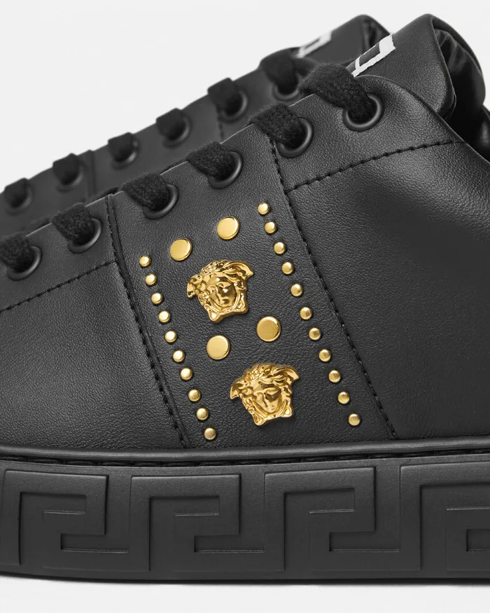 Versace Sneakers Men Studded Greca Sneakers Blackgold