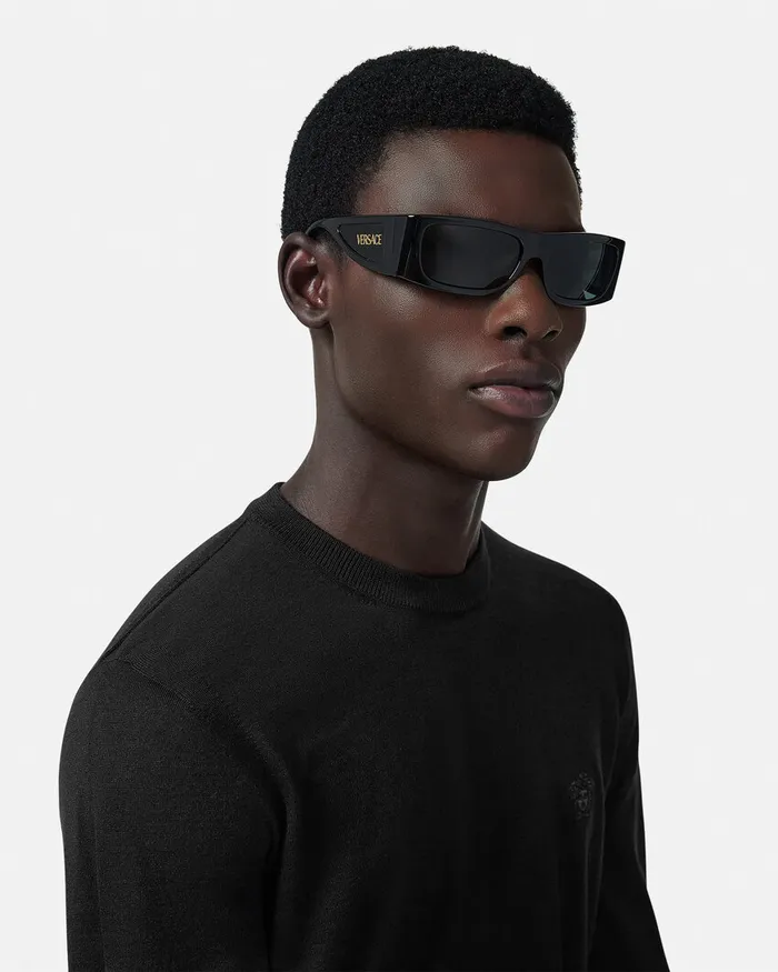 Versace Sunglasses Men Lens Logo Sunglasses Black