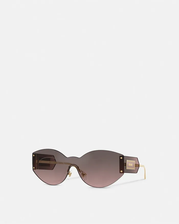 Versace Sunglasses Women Damier Plaque Shield Sunglasses Brown