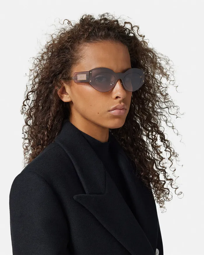 Versace Sunglasses Women Damier Plaque Shield Sunglasses Brown