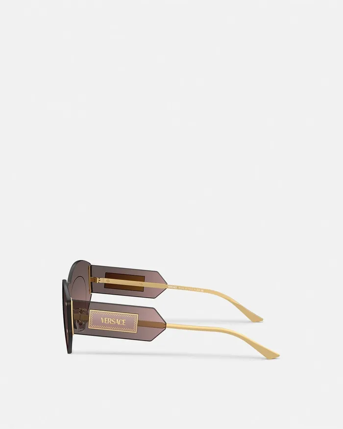 Versace Sunglasses Women Damier Plaque Shield Sunglasses Brown