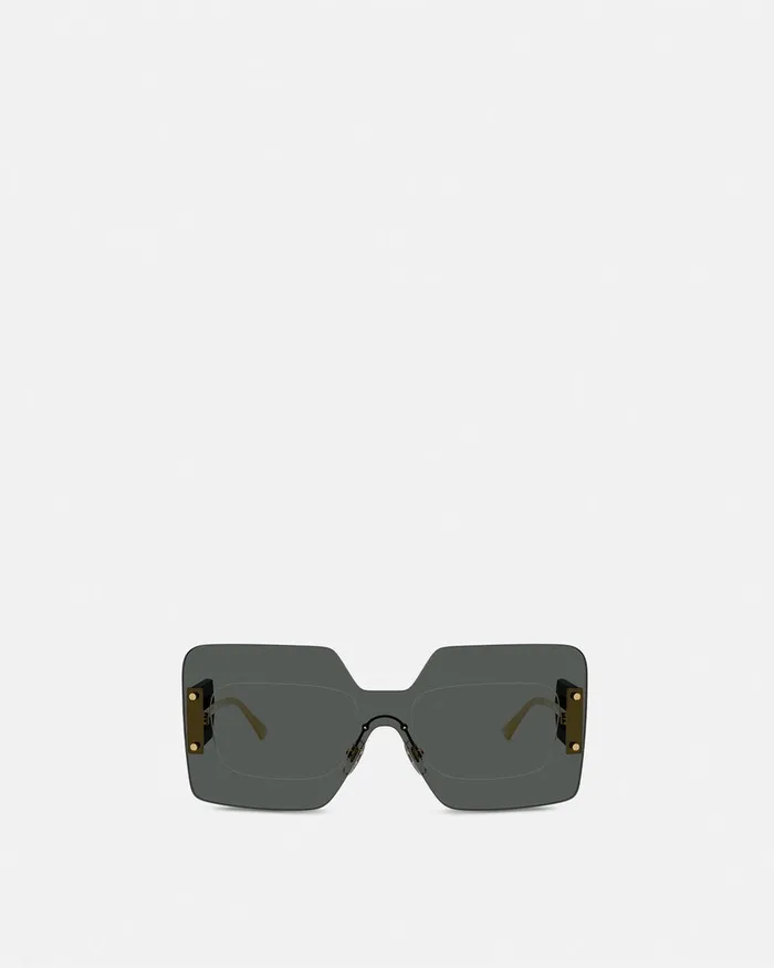 Versace Sunglasses Women Damier Plaque Squared Shield Sunglasses Blackgold