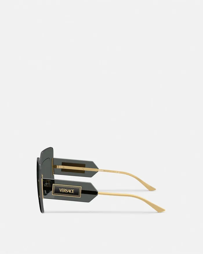 Versace Sunglasses Women Damier Plaque Squared Shield Sunglasses Blackgold