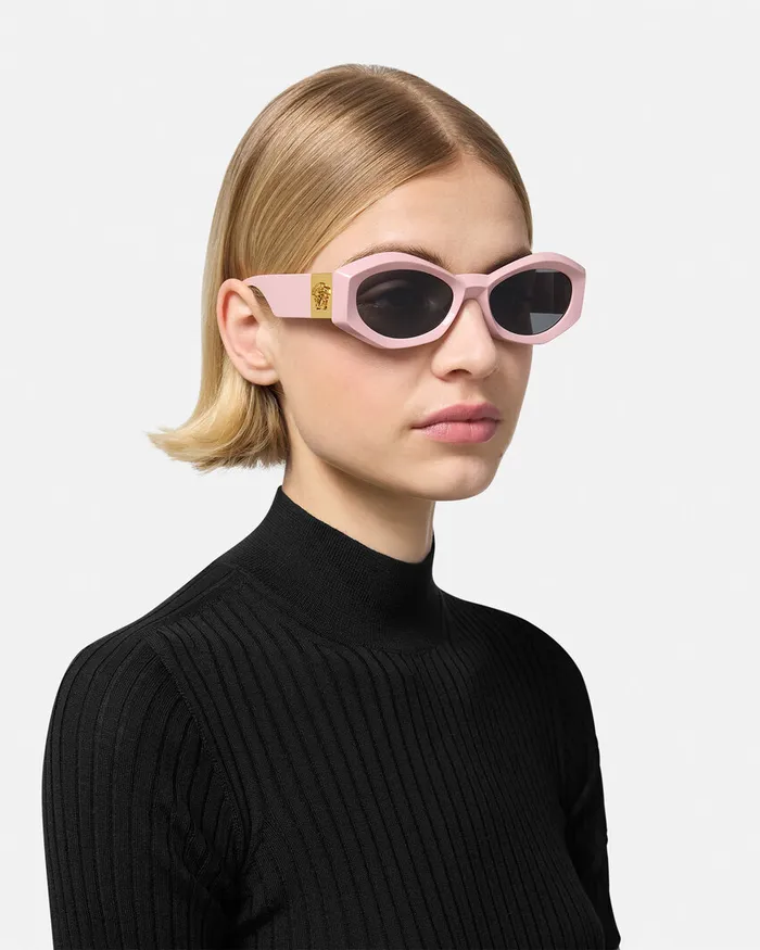 Versace Sunglasses Women Medusa Plaque Geometric Sunglasses Light Pink
