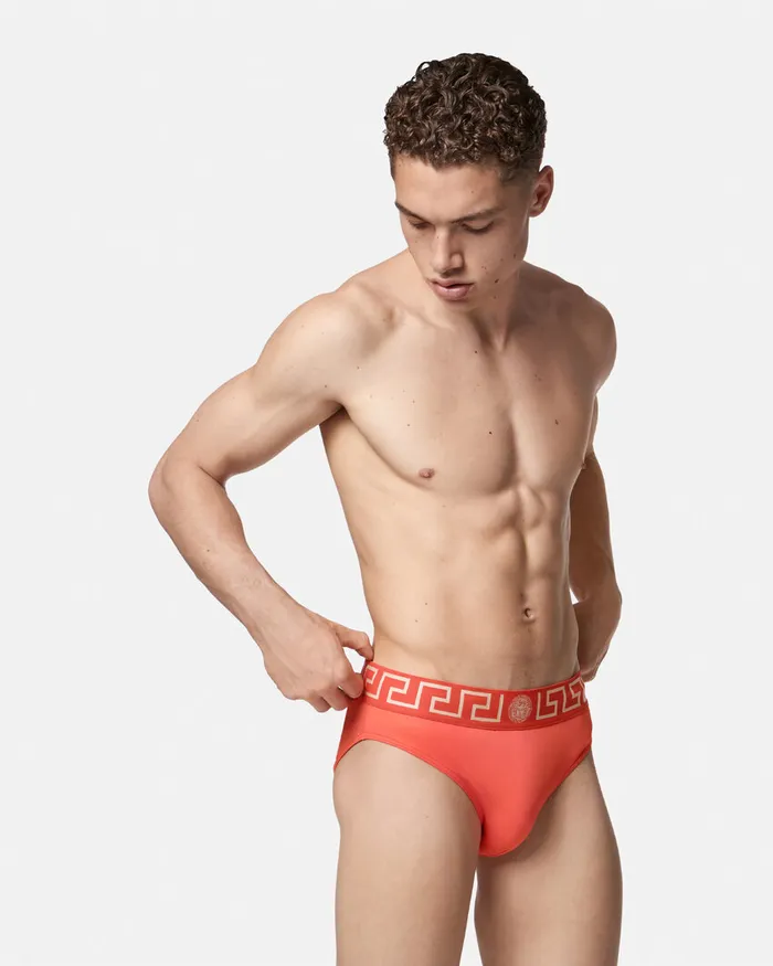 Versace Swimwear Men Greca Border Swim Briefs Red