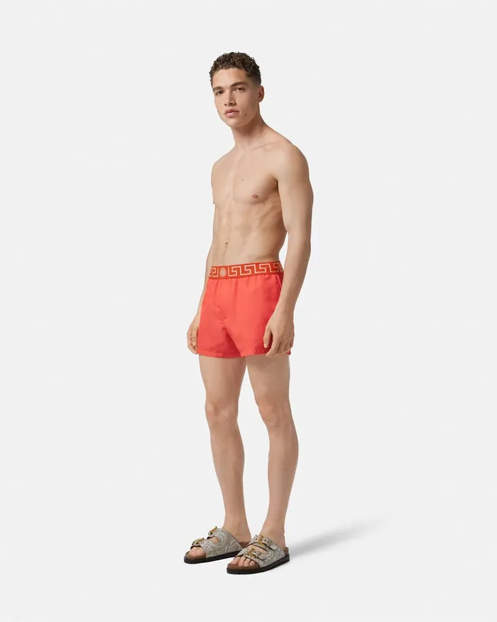 Versace Swimwear Men Greca Border Swim Shorts Red