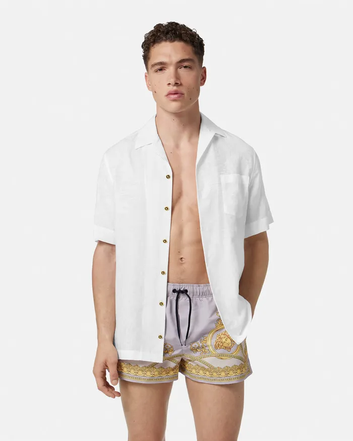 Versace Swimwear Men La Coupe Des Dieux Swim Shorts Grayprint