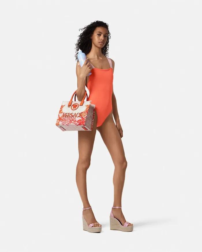 Versace Swimwear Women Greca Border OnePiece Swimsuit Coral